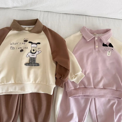 長袖セットアップ クマ刺繍襟付きスウェットセットアップ 2点セット【mh0011234】