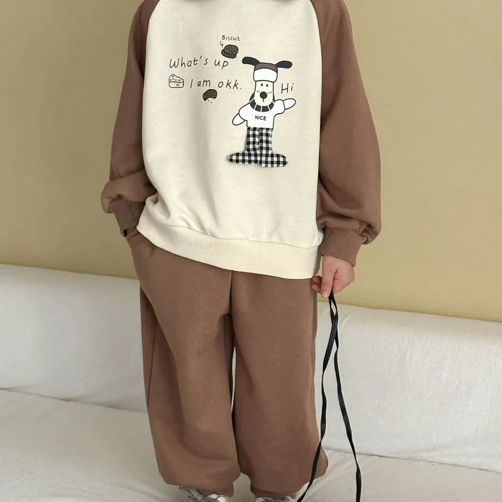 長袖セットアップ クマ刺繍襟付きスウェットセットアップ 2点セット【mh0011234】