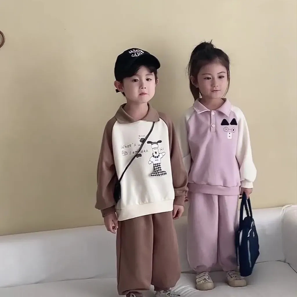 長袖セットアップ クマ刺繍襟付きスウェットセットアップ 2点セット【mh0011234】