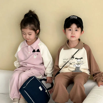 長袖セットアップ クマ刺繍襟付きスウェットセットアップ 2点セット【mh0011234】