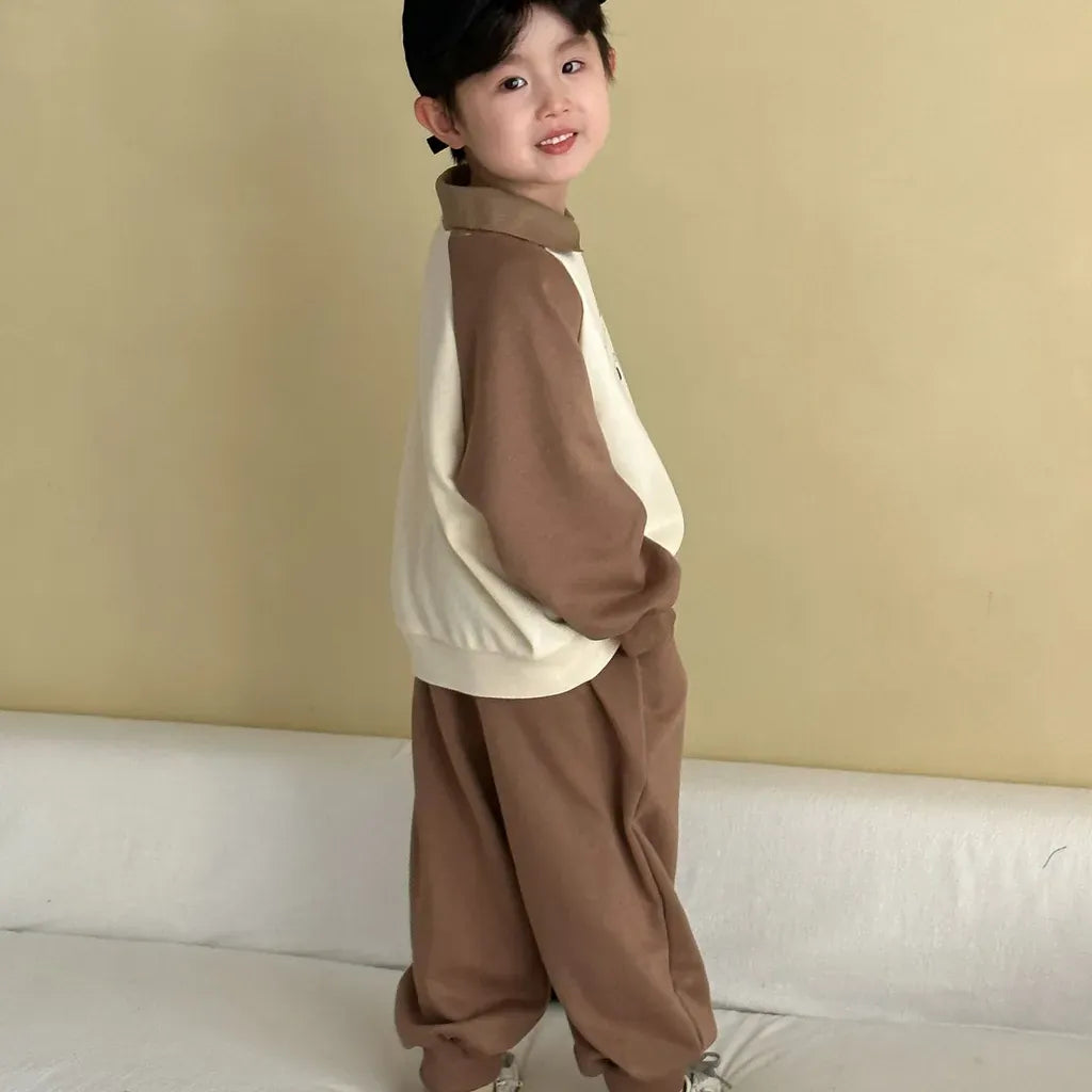 長袖セットアップ クマ刺繍襟付きスウェットセットアップ 2点セット【mh0011234】