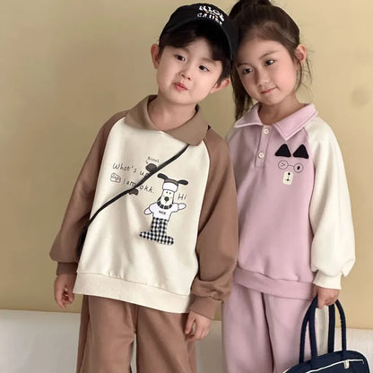 長袖セットアップ クマ刺繍襟付きスウェットセットアップ 2点セット【mh0011234】