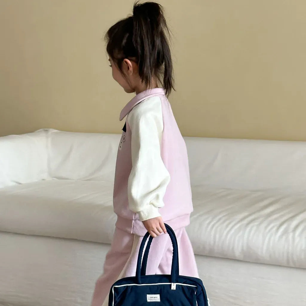 長袖セットアップ クマ刺繍襟付きスウェットセットアップ 2点セット【mh0011234】