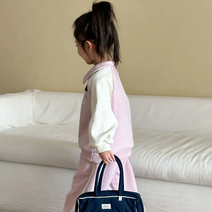 長袖セットアップ クマ刺繍襟付きスウェットセットアップ 2点セット【mh0011234】