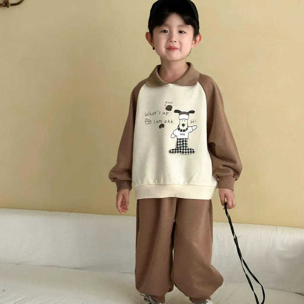 長袖セットアップ クマ刺繍襟付きスウェットセットアップ 2点セット【mh0011234】