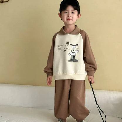 長袖セットアップ クマ刺繍襟付きスウェットセットアップ 2点セット【mh0011234】