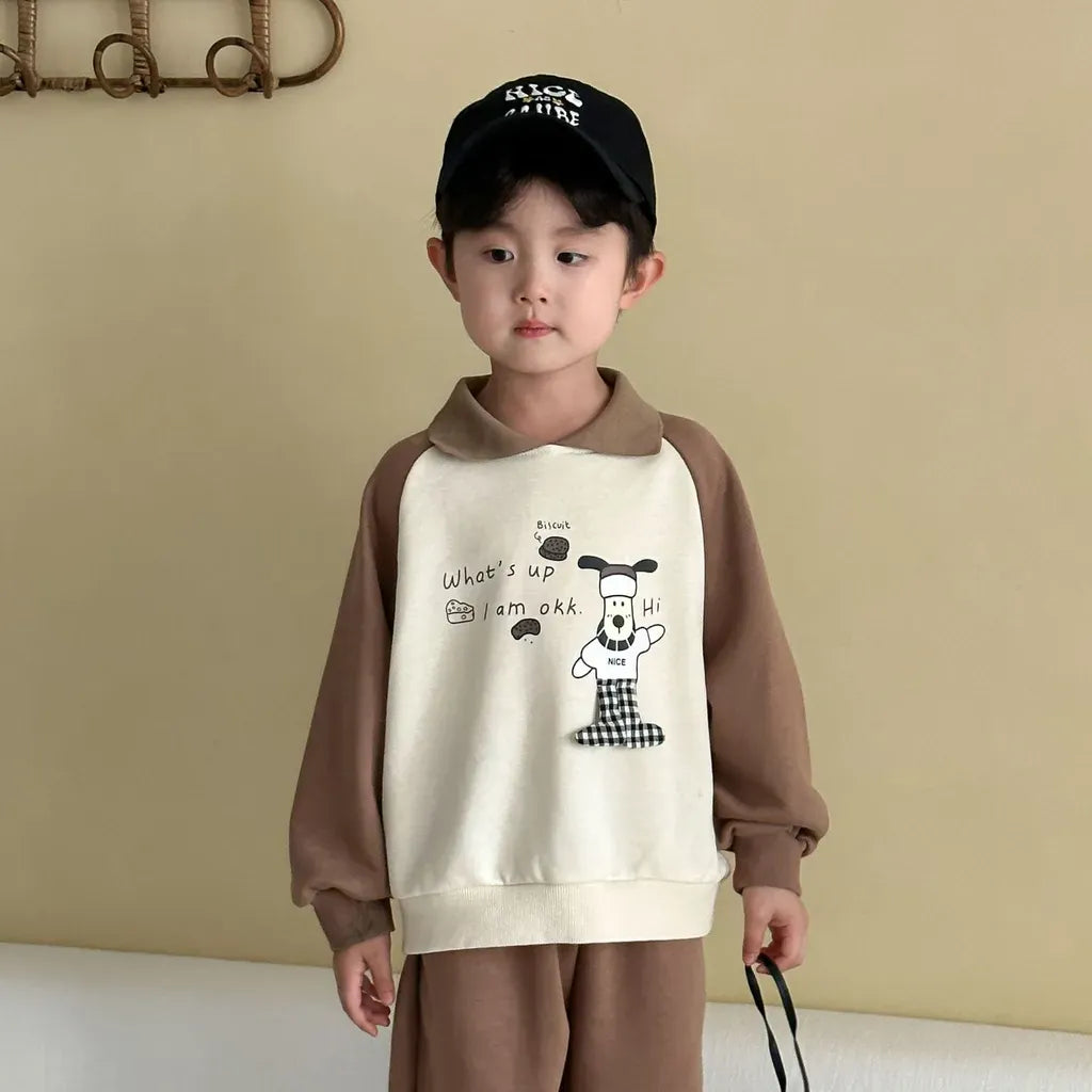 長袖セットアップ クマ刺繍襟付きスウェットセットアップ 2点セット【mh0011234】