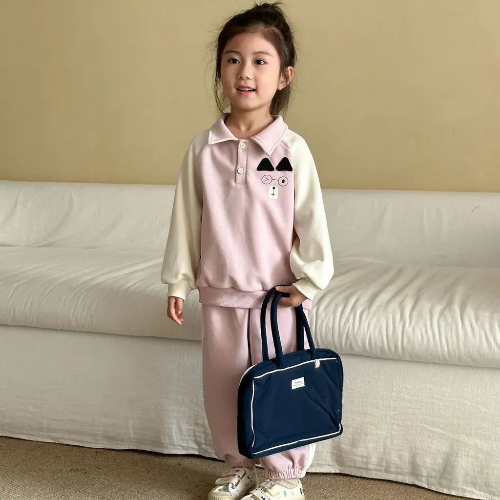 長袖セットアップ クマ刺繍襟付きスウェットセットアップ 2点セット【mh0011234】