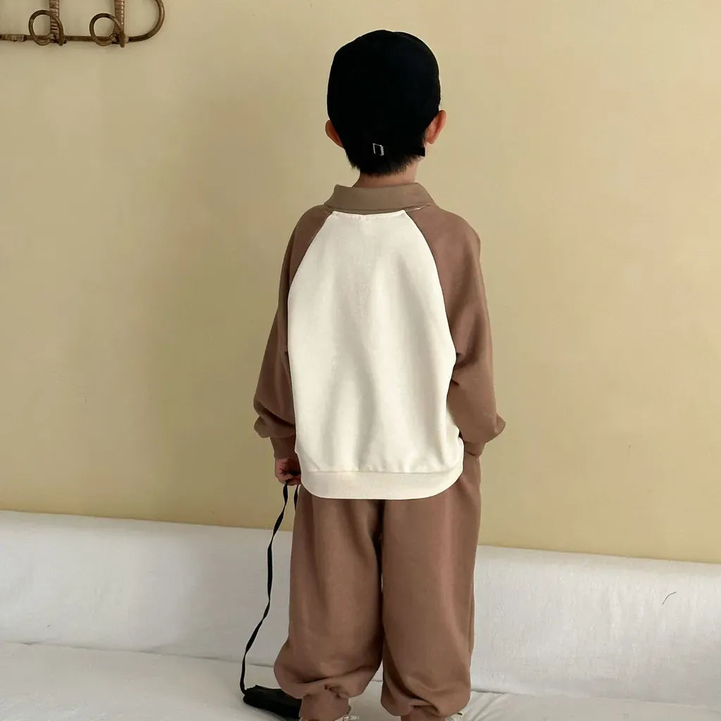 長袖セットアップ クマ刺繍襟付きスウェットセットアップ 2点セット【mh0011234】