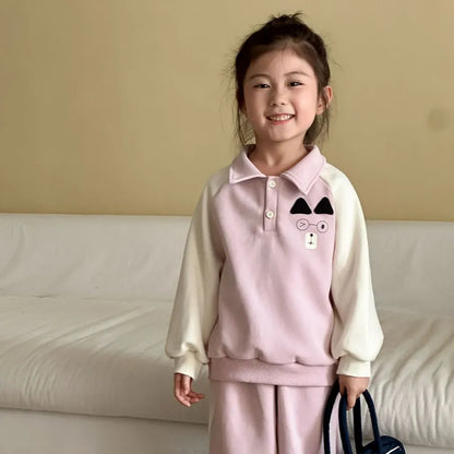 長袖セットアップ クマ刺繍襟付きスウェットセットアップ 2点セット【mh0011234】