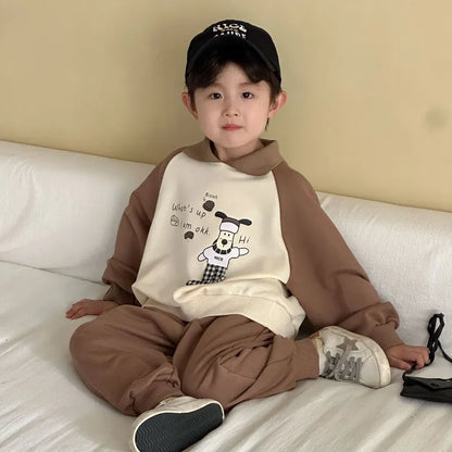 長袖セットアップ クマ刺繍襟付きスウェットセットアップ 2点セット【mh0011234】