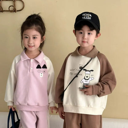 長袖セットアップ クマ刺繍襟付きスウェットセットアップ 2点セット【mh0011234】