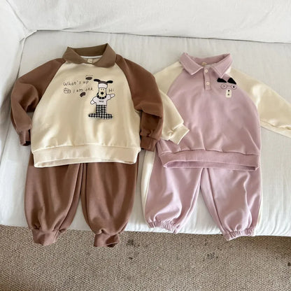 長袖セットアップ クマ刺繍襟付きスウェットセットアップ 2点セット【mh0011234】