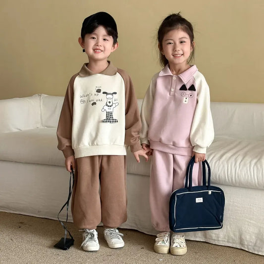 長袖セットアップ クマ刺繍襟付きスウェットセットアップ 2点セット【mh0011234】