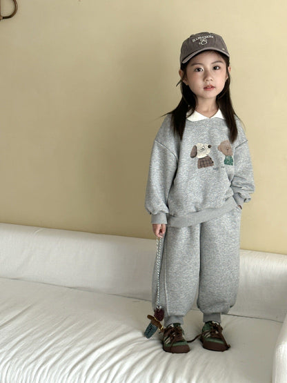 長袖セットアップ 襟付きベアくまプリントスウェットセットアップ 2点セット【mh0011249】