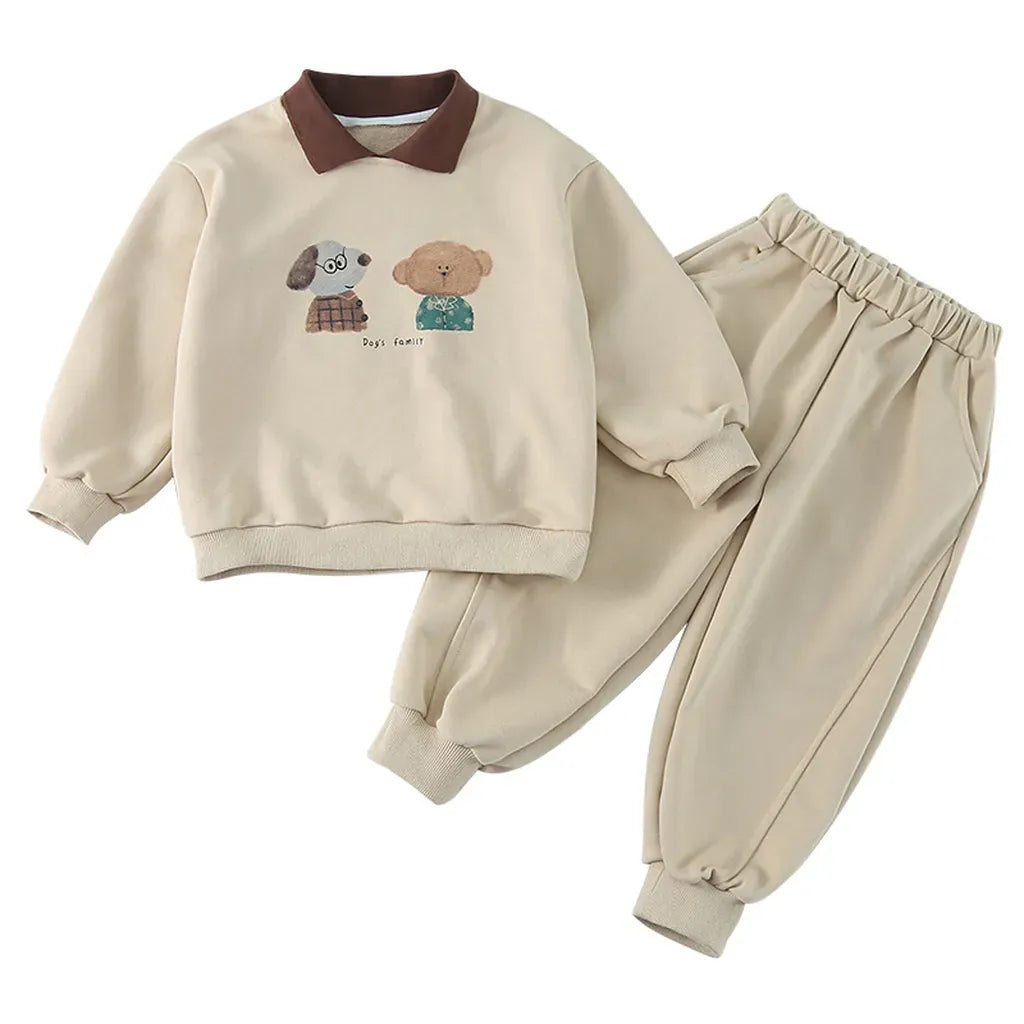 長袖セットアップ 襟付きベアくまプリントスウェットセットアップ 2点セット【mh0011249】