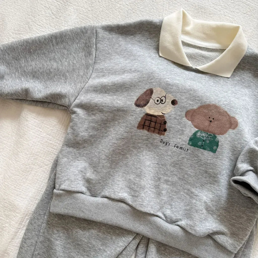 長袖セットアップ 襟付きベアくまプリントスウェットセットアップ 2点セット【mh0011249】