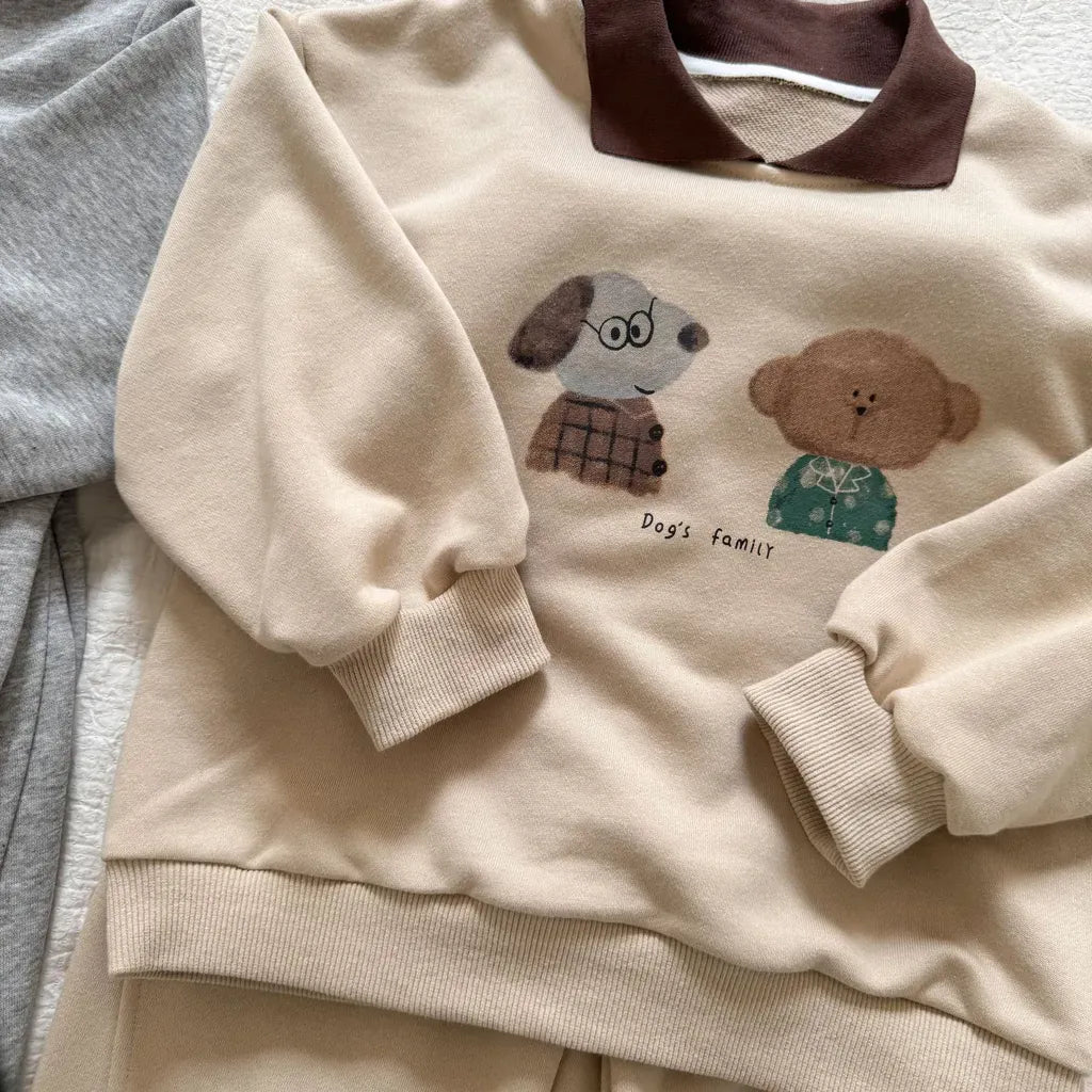 長袖セットアップ 襟付きベアくまプリントスウェットセットアップ 2点セット【mh0011249】