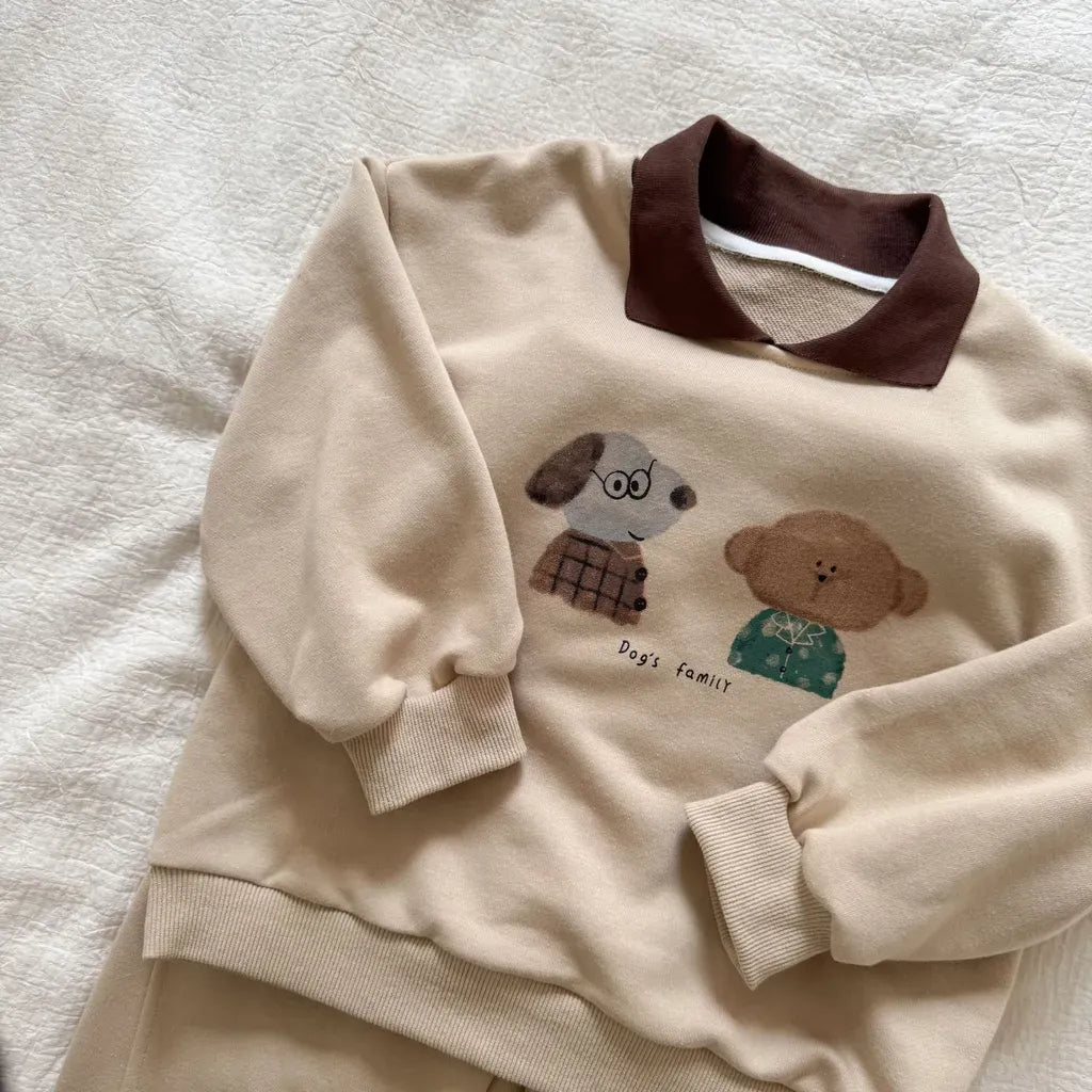 長袖セットアップ 襟付きベアくまプリントスウェットセットアップ 2点セット【mh0011249】