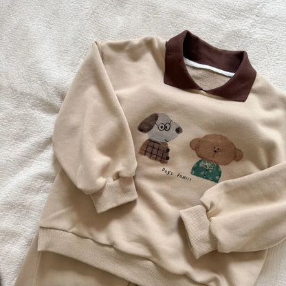 長袖セットアップ 襟付きベアくまプリントスウェットセットアップ 2点セット【mh0011249】