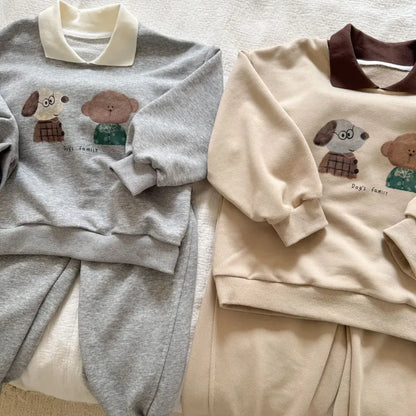 長袖セットアップ 襟付きベアくまプリントスウェットセットアップ 2点セット【mh0011249】