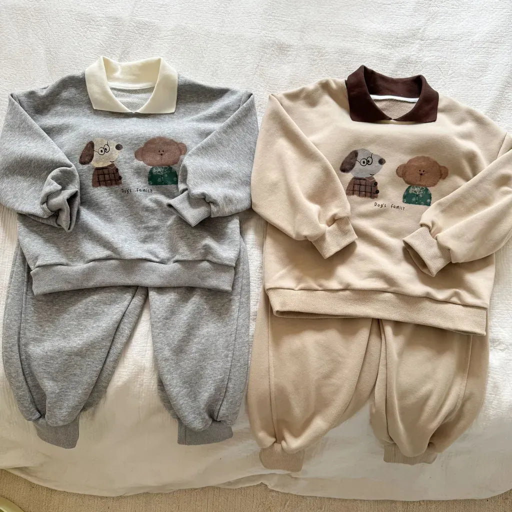 長袖セットアップ 襟付きベアくまプリントスウェットセットアップ 2点セット【mh0011249】