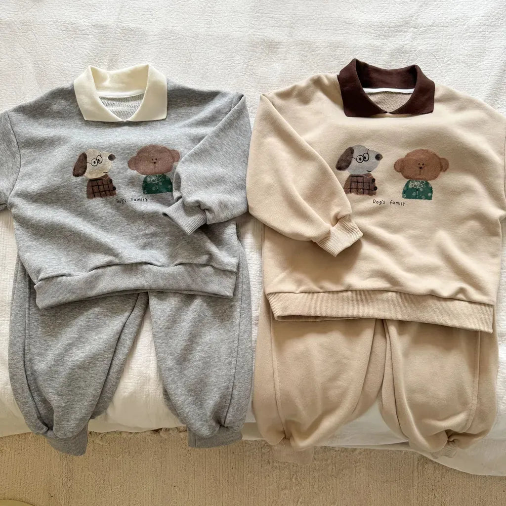 長袖セットアップ 襟付きベアくまプリントスウェットセットアップ 2点セット【mh0011249】