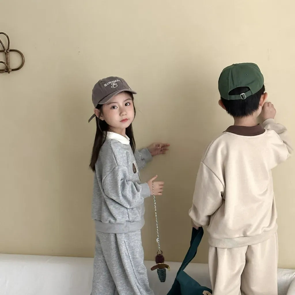 長袖セットアップ 襟付きベアくまプリントスウェットセットアップ 2点セット【mh0011249】