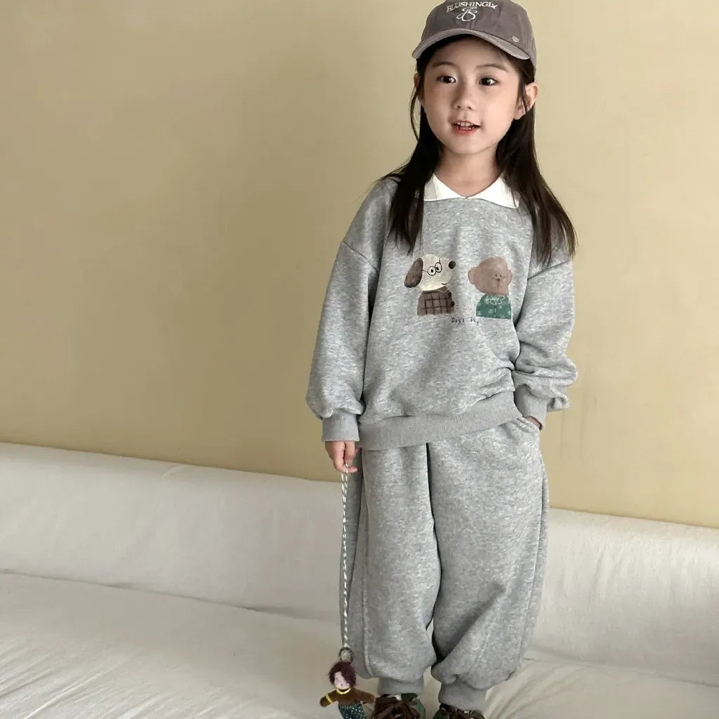 長袖セットアップ 襟付きベアくまプリントスウェットセットアップ 2点セット【mh0011249】