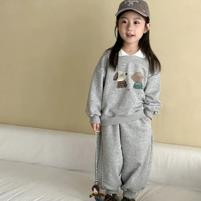 長袖セットアップ 襟付きベアくまプリントスウェットセットアップ 2点セット【mh0011249】