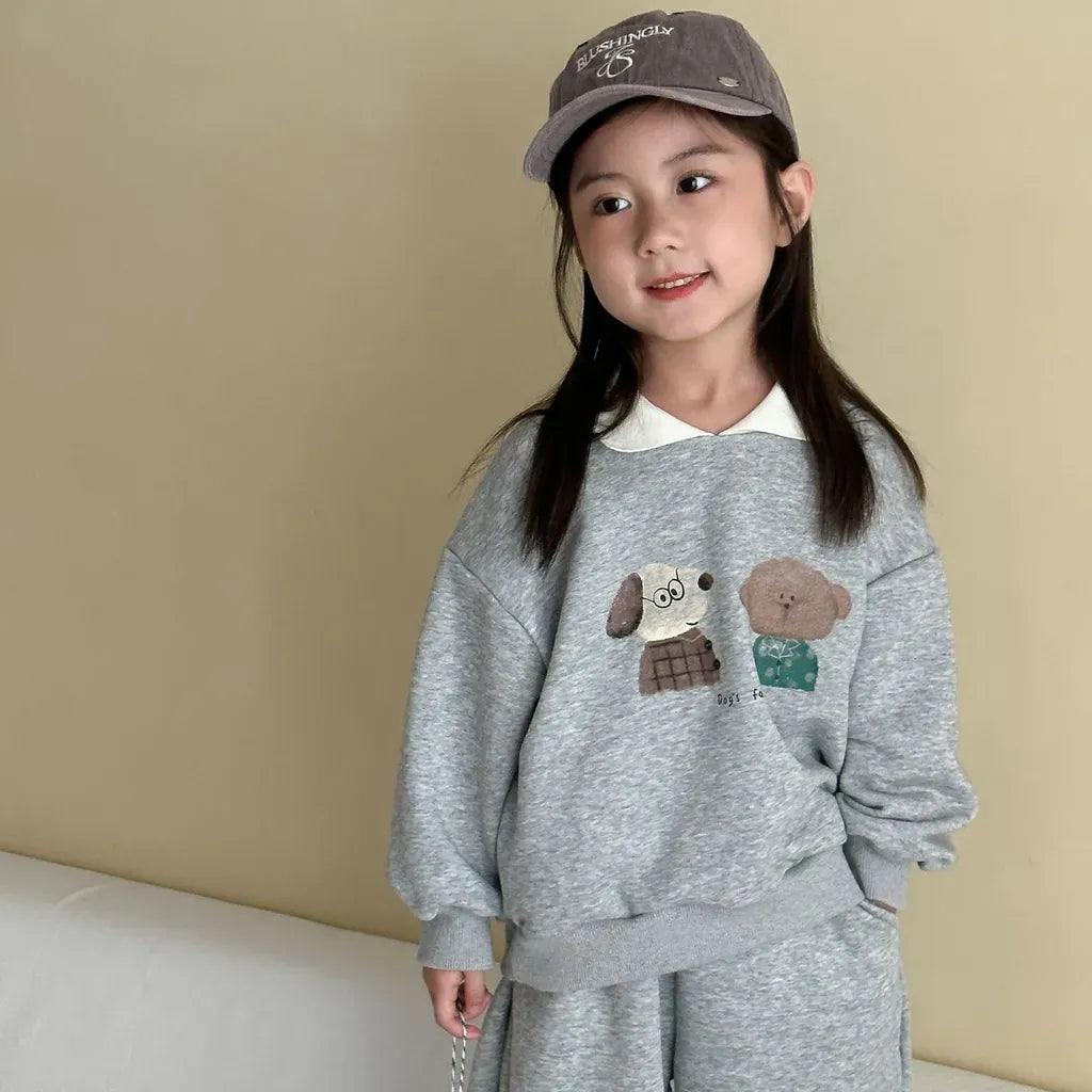 長袖セットアップ 襟付きベアくまプリントスウェットセットアップ 2点セット【mh0011249】