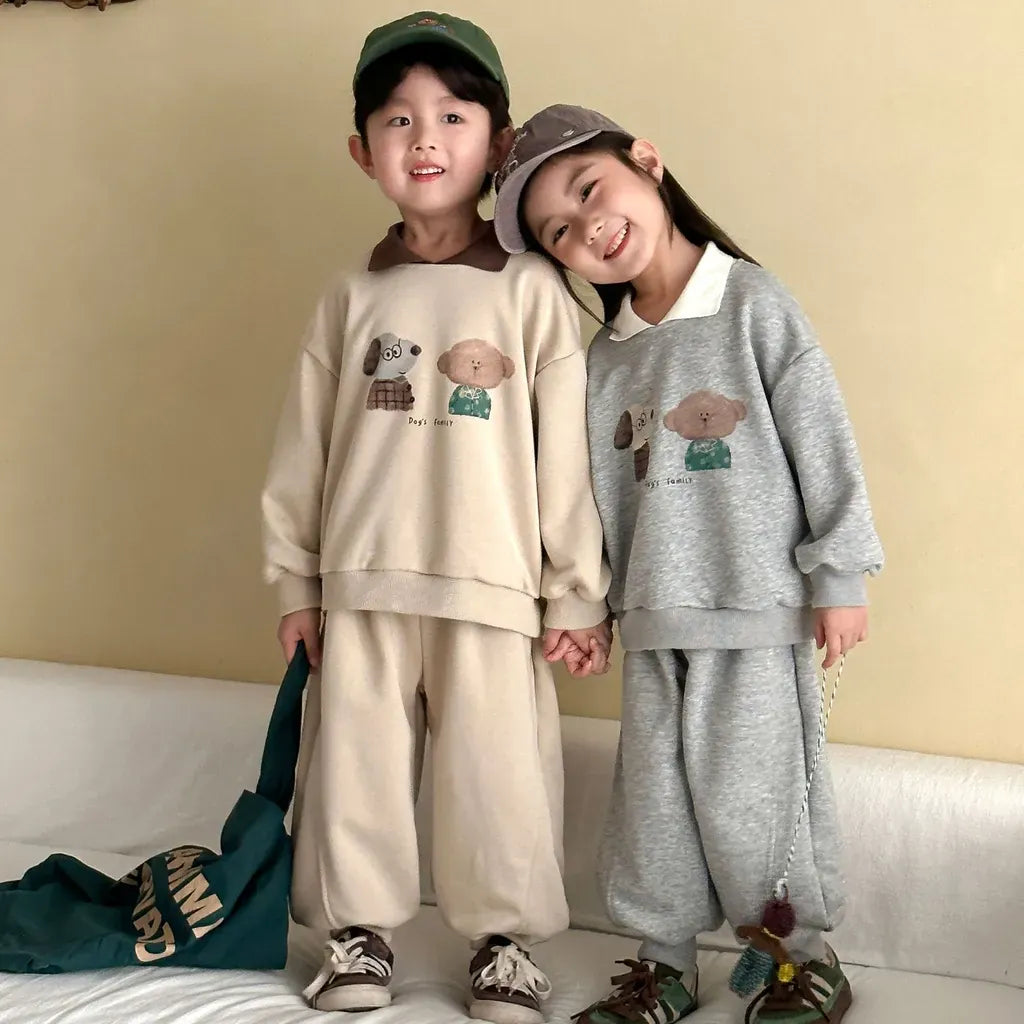 長袖セットアップ 襟付きベアくまプリントスウェットセットアップ 2点セット【mh0011249】