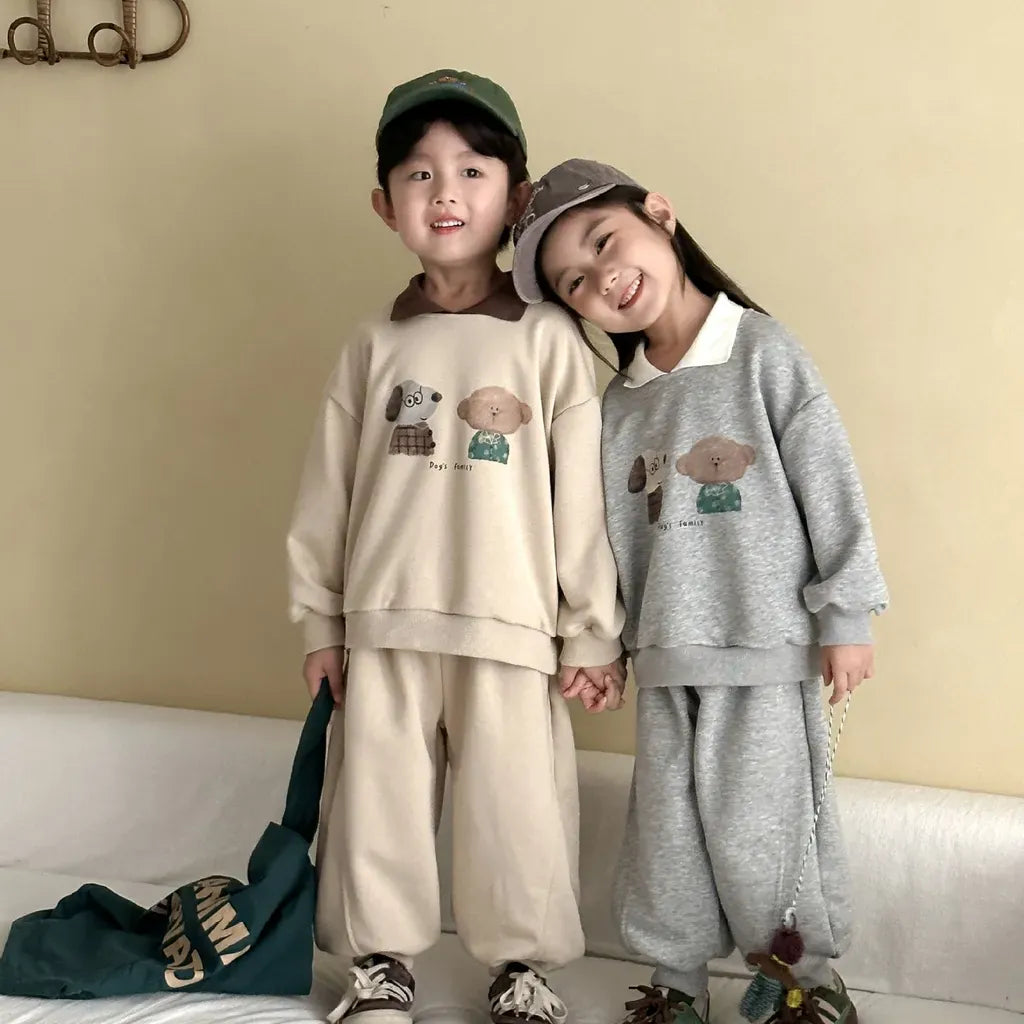 長袖セットアップ 襟付きベアくまプリントスウェットセットアップ 2点セット【mh0011249】