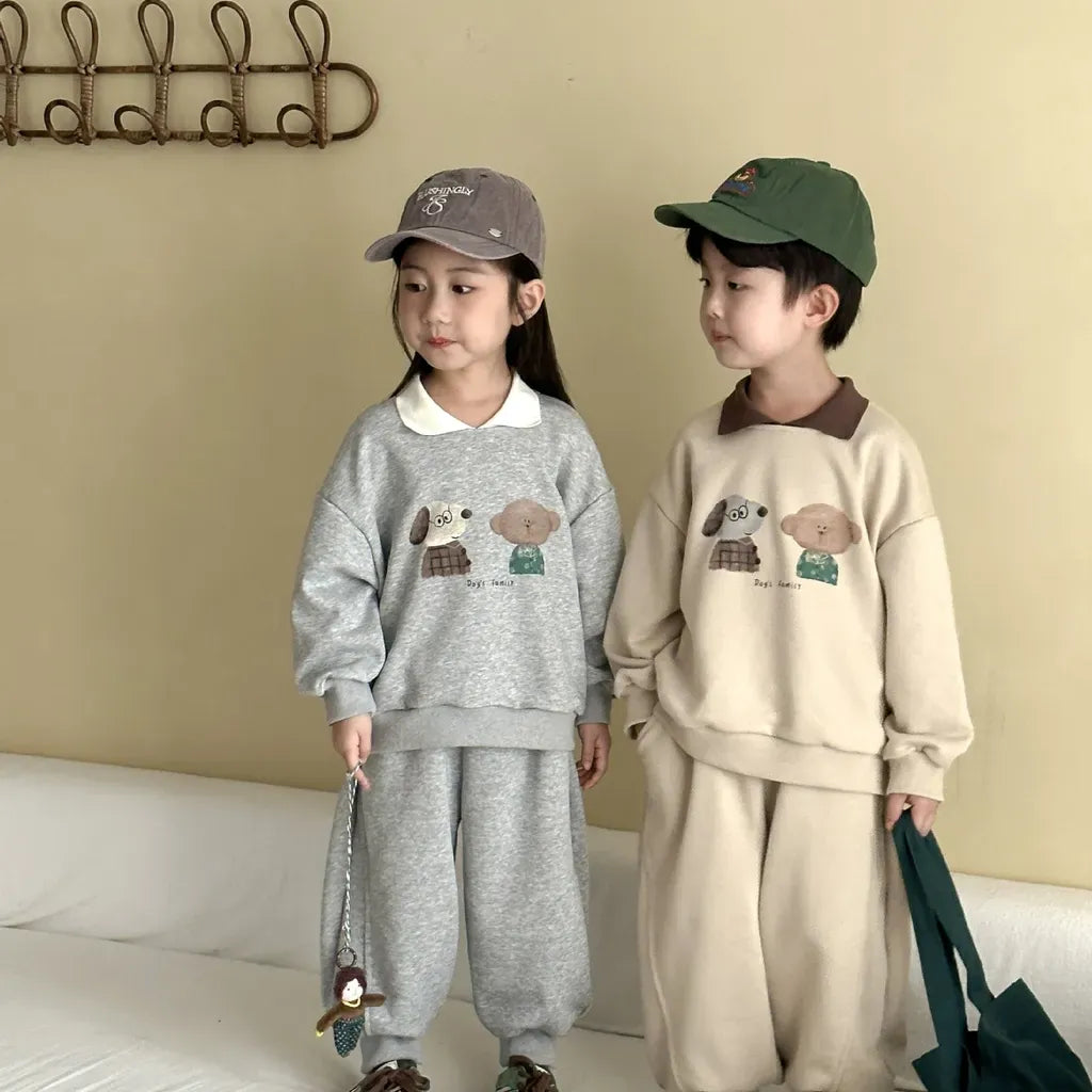長袖セットアップ 襟付きベアくまプリントスウェットセットアップ 2点セット【mh0011249】
