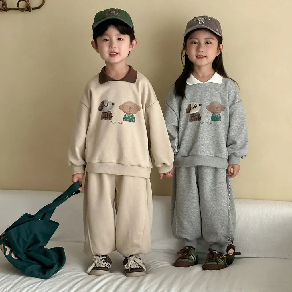 長袖セットアップ 襟付きベアくまプリントスウェットセットアップ 2点セット【mh0011249】