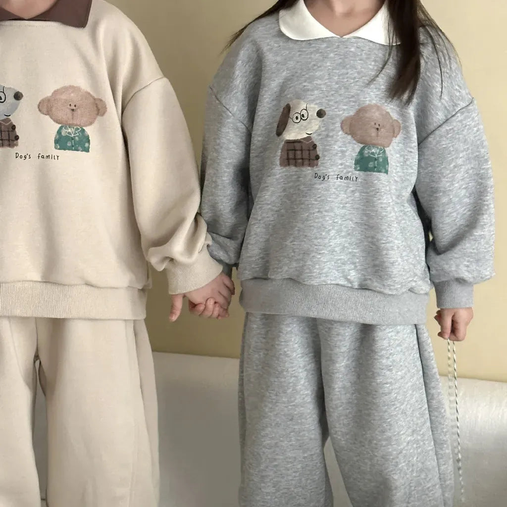 長袖セットアップ 襟付きベアくまプリントスウェットセットアップ 2点セット【mh0011249】