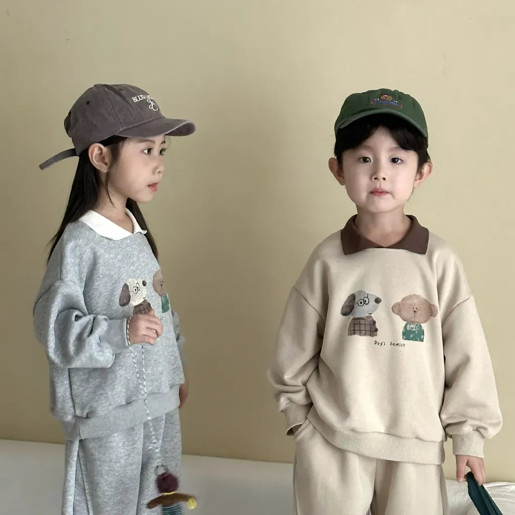 長袖セットアップ 襟付きベアくまプリントスウェットセットアップ 2点セット【mh0011249】