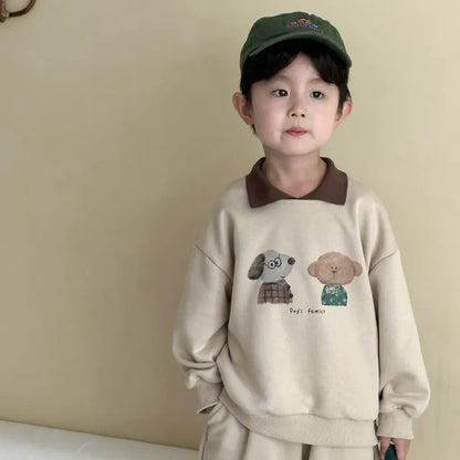 長袖セットアップ 襟付きベアくまプリントスウェットセットアップ 2点セット【mh0011249】