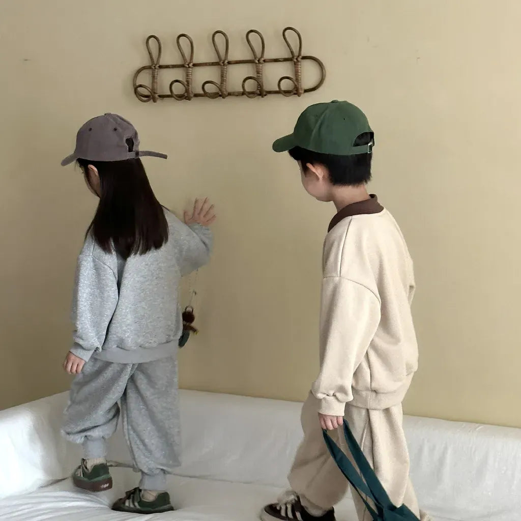 長袖セットアップ 襟付きベアくまプリントスウェットセットアップ 2点セット【mh0011249】