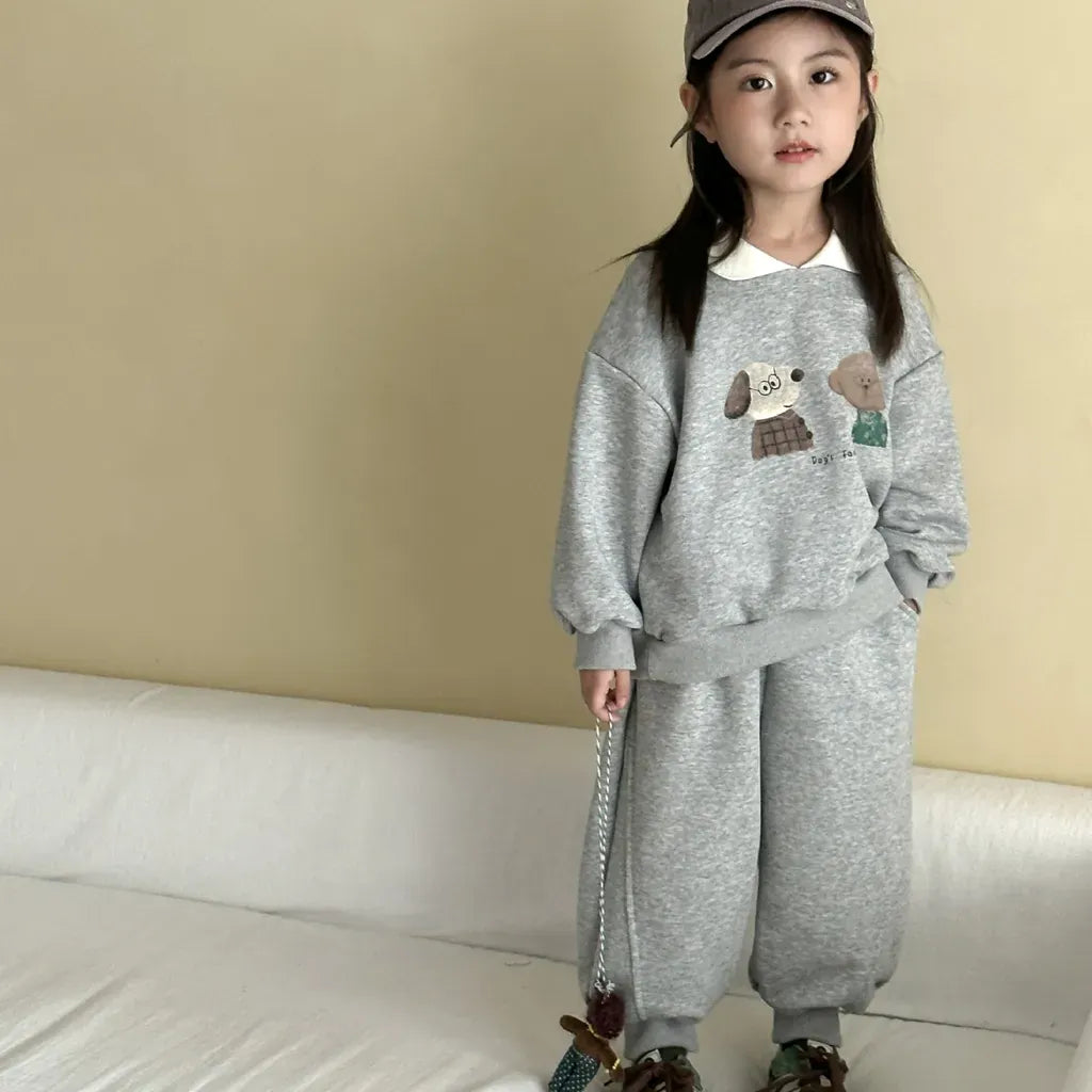 長袖セットアップ 襟付きベアくまプリントスウェットセットアップ 2点セット【mh0011249】