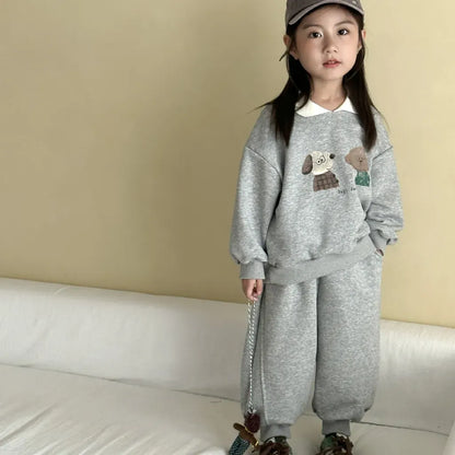 長袖セットアップ 襟付きベアくまプリントスウェットセットアップ 2点セット【mh0011249】