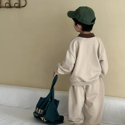 長袖セットアップ 襟付きベアくまプリントスウェットセットアップ 2点セット【mh0011249】