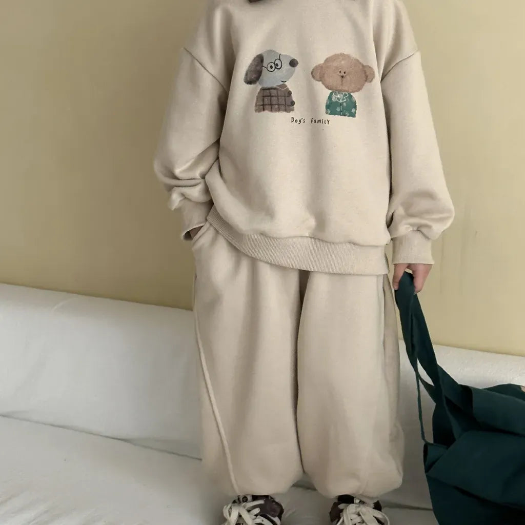 長袖セットアップ 襟付きベアくまプリントスウェットセットアップ 2点セット【mh0011249】