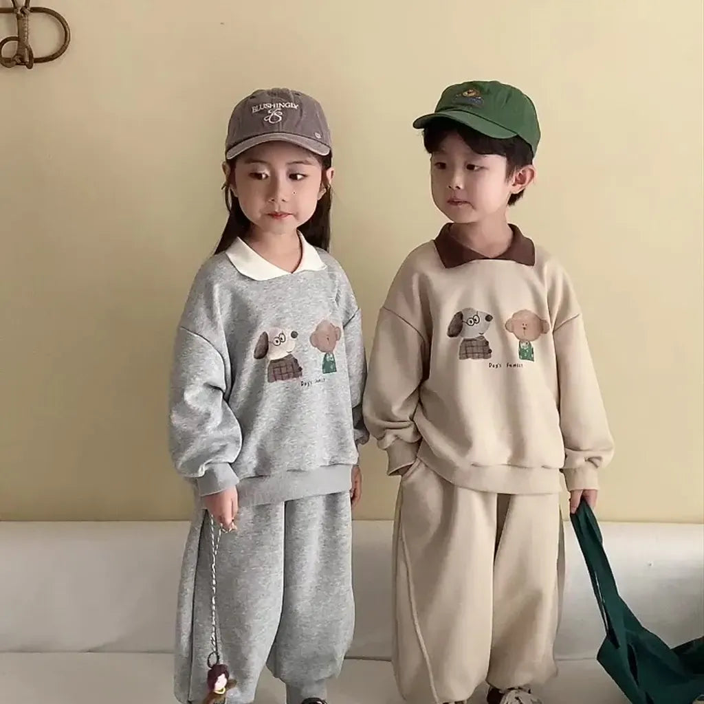 長袖セットアップ 襟付きベアくまプリントスウェットセットアップ 2点セット【mh0011249】