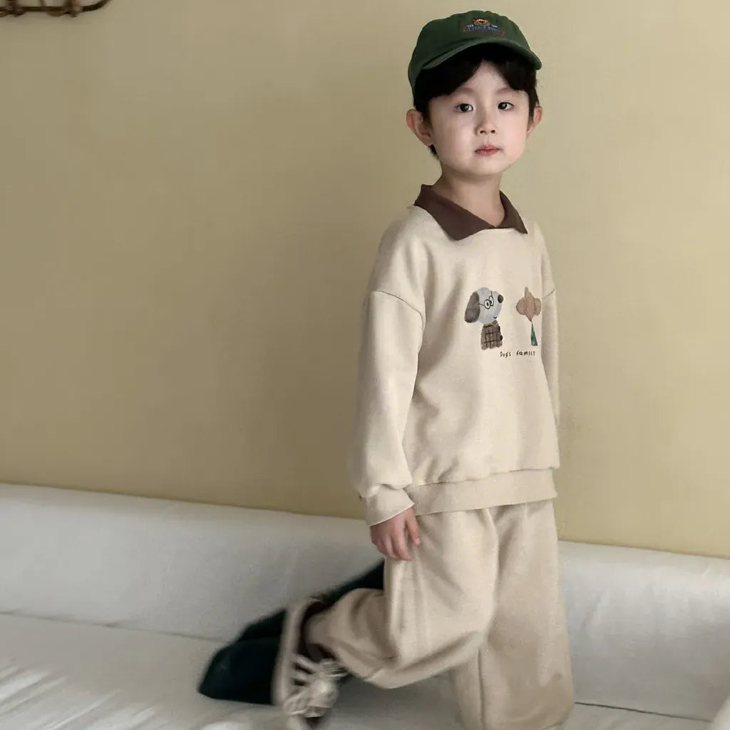 長袖セットアップ 襟付きベアくまプリントスウェットセットアップ 2点セット【mh0011249】