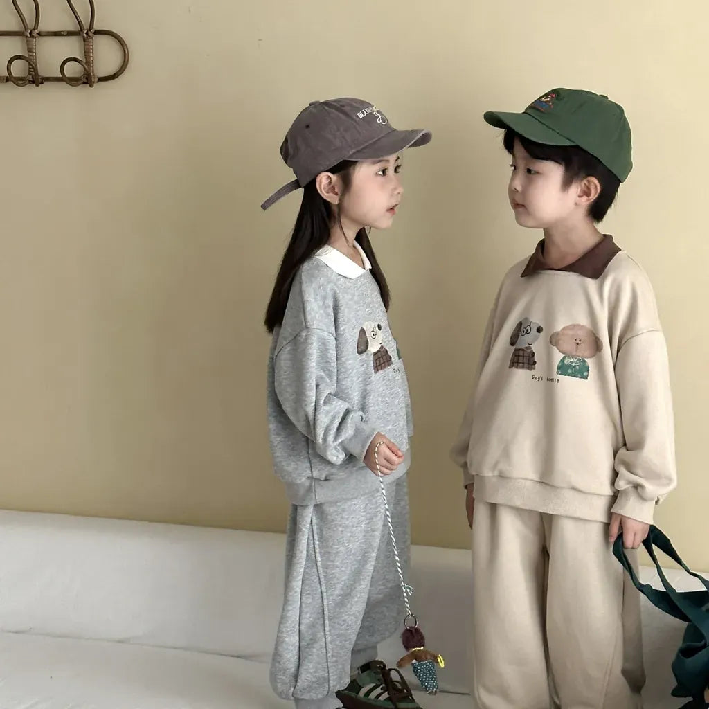 長袖セットアップ 襟付きベアくまプリントスウェットセットアップ 2点セット【mh0011249】