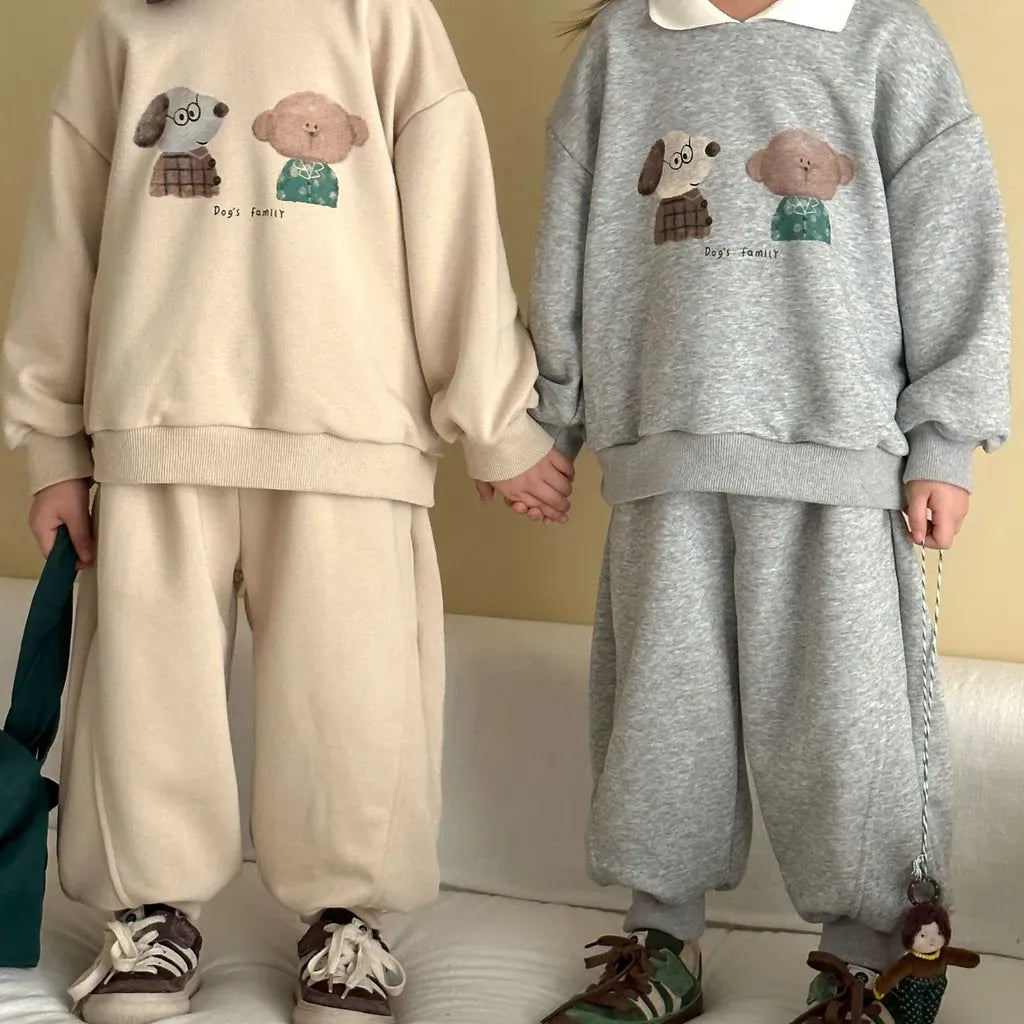 長袖セットアップ 襟付きベアくまプリントスウェットセットアップ 2点セット【mh0011249】