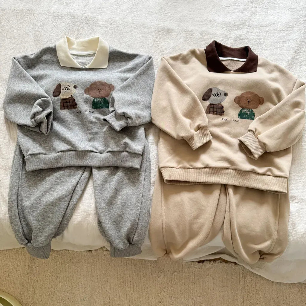 長袖セットアップ 襟付きベアくまプリントスウェットセットアップ 2点セット【mh0011249】