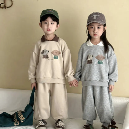 長袖セットアップ 襟付きベアくまプリントスウェットセットアップ 2点セット【mh0011249】
