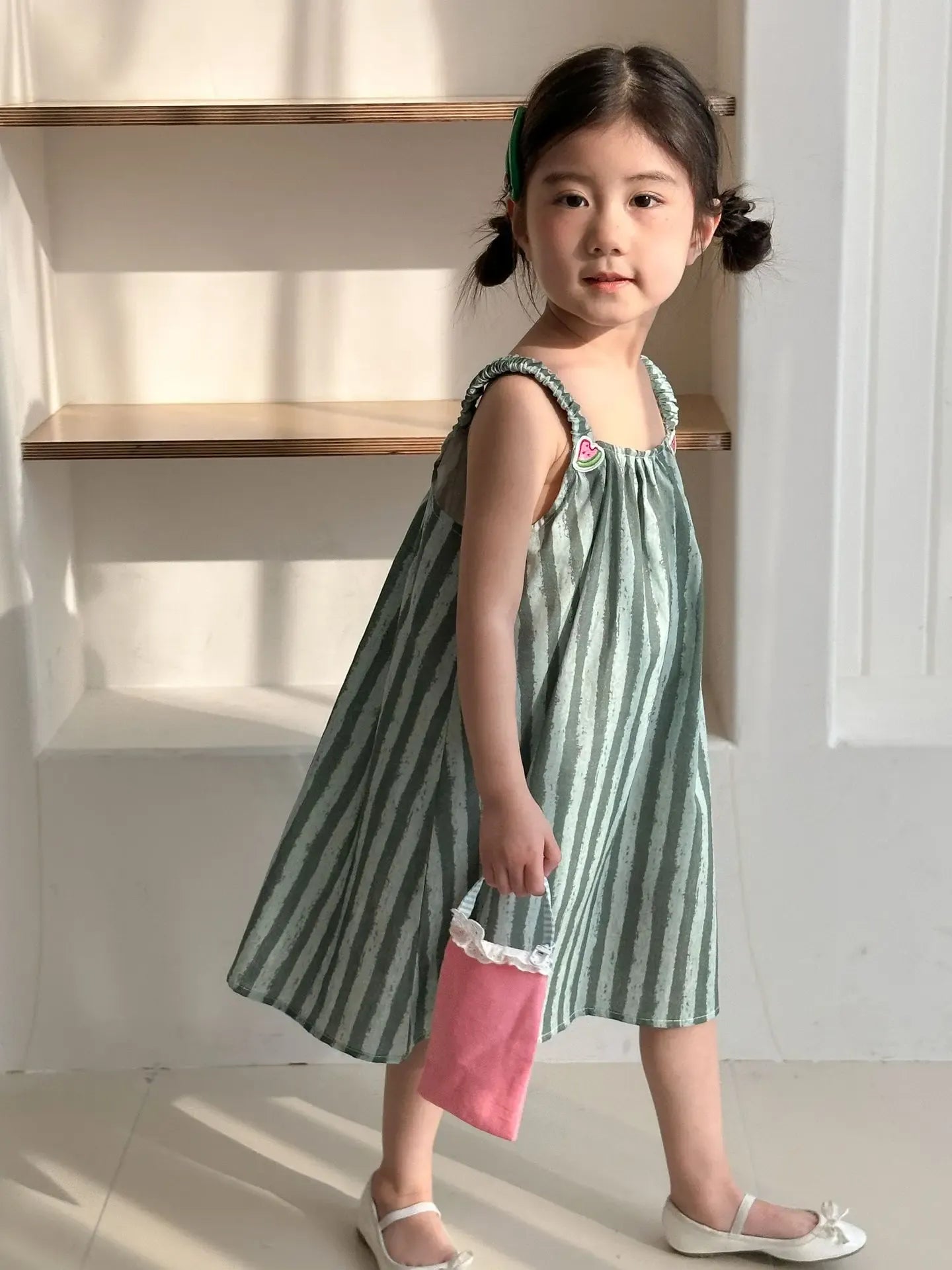 半袖セットアップ キッズワンピース/セットアップ 2点セット スイカストライププリントキャミソールワンピース/半袖Tシャツ+ショートパンツ リンクコーデ 兄弟姉妹 お揃いコーデ【mh0008880】